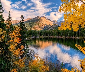 Drzewa, Jesień, Góry, Jezioro