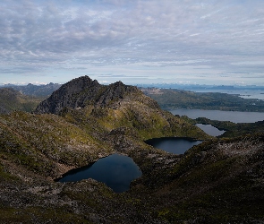 Lofoty, Niebo, Jeziora, Góry, Norwegia