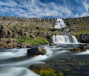 Góry, Rzeka, Kamienie, Wodospad Dynjandi, Islandia