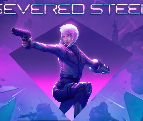 Gry, Napis, Postać, Plakat, Broń, Severed Steel, PC, XBOX, PS4