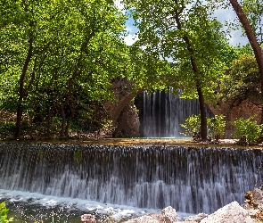 Palaiokarya Bridge, Drzewa, Most, Palaiokarya Waterfall, Trikala, Wodospad, Grecja, Próg skalny