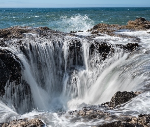 Wybrzeże, Thors Well, Morze, Studnia Thora, Stan Oregon, Skały, Stany Zjednoczone, Cape Perpetua