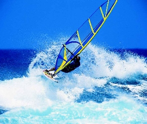 żółto niebieski żagiel, Windsurfing