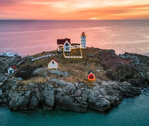 Stan Maine, Cape Neddick, Skały, Stany Zjednoczone, Nubble Lighthouse, Morze, Latarnia morska