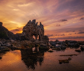 Skały, Zachód słońca, Plaża