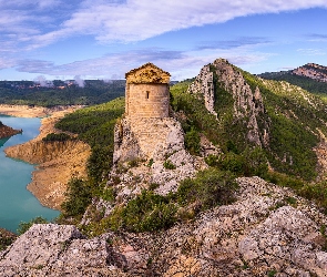 Hiszpania, Kaplica, Noguera Ribargorzana, La Pertusa, Kościół, Rzeka, Katalonia, Siurana, Skały