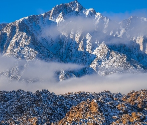 Kalifornia, Hrabstwo Inyo, Alabama Hills, Stany Zjednoczone, Mgła, Góry, Skały