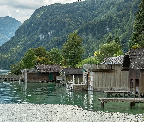 Austria, Wolfgangsee, Przystań, Domy, Góry, Jezioro