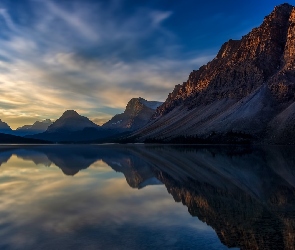 Jezioro, Kanada, Odbicie, Bow Lake, Góry