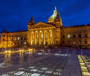 Noc, Federalny Sąd Administracyjny, Lipsk, Światła, Budynek, Niemcy, Plac