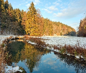 Dzień, Słoneczny, Las, Zima, Rzeka, Śnieg