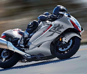 Suzuki Hayabusa, Motocyklista, Bok, Srebrny, Motocykl