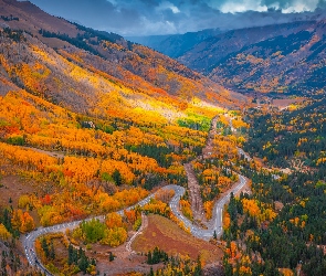 Góry, Million Dollar Highway US 550, Jesień, Droga, Kolorado, Lasy, Stany Zjednoczone, Ouray
