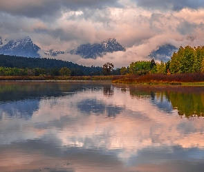 Jezioro, Stany Zjednoczone, Wyoming, Park Narodowy Grand Teton, Góry