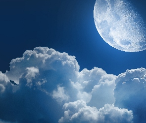 Chmury, Księżyc, Niebo