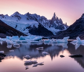 Argentyna, Kry, Jezioro, Zima, Lód, Park Narodowy Los Glaciares, Patagonia, Góry Andy, Góra Cerro Torre