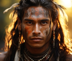 Pomalowana, Twarz, Mężczyzna, Indianin