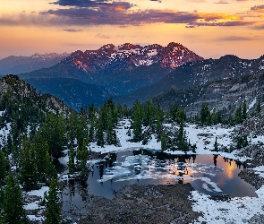 Utah, Drzewa, Jezioro, Stany Zjednoczone, Śnieg, Góry, Silver Glance Lake