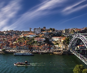 Statki, Most, Miasto, Domy, Rzeka Duero, Portugalia, Porto