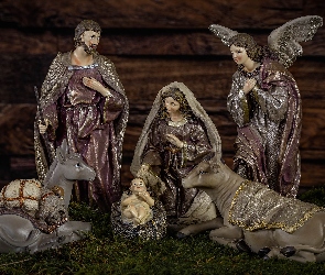 Dekoracja, Boże Narodzenie, Szopka, Figurki