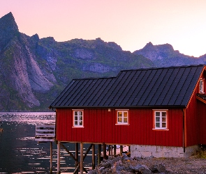 Lofoty, Domy, Morze, Góry, Norwegia