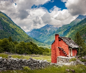 Valle Verzasca, Dolina, Góry, Szwajcaria, Kamienie, Dom, Drzewa