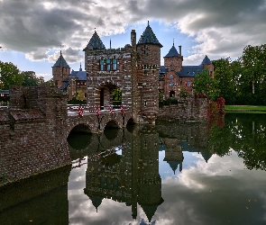 Utrecht, Wieża, Holandia, Castle De Haar, Staw, Zamek, Odbicie, Most