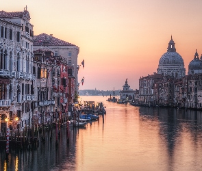 Włochy, Santa Maria della Salute, Kościół, Domy, Bazylika, Gondole, Wenecja, Kanał, Canal Grande