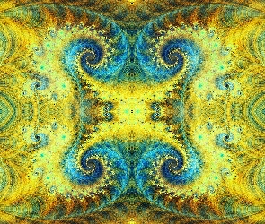Wzór, Spirale, Żółto-niebieski, Fraktal