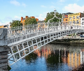 Irlandia, Dublin, Domy, Rzeka Liffey, Most, Hapenny Bridge