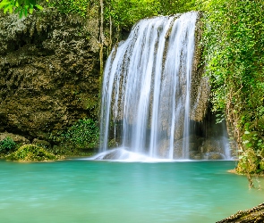 Erawan Waterfall, Rośliny, Wodospad, Korzenie, Prowincja Kanchanaburi, Drzewo, Tajlandia, Park Narodowy Erawan