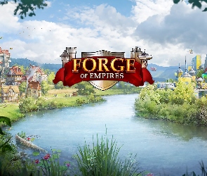 Miasto, Gród, Forge of Empires, Plakat, Rośliny, Gra, Rzeka