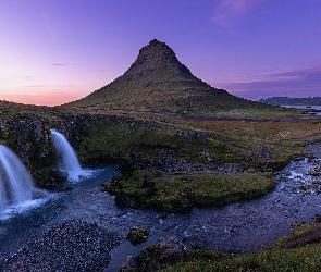 Rzeka, Wodospad Kirkjufellsfoss, Islandia, Góra Kirkjufell