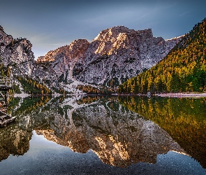 Południowy Tyrol, Lago di Braies, Włochy, Pragser Wildsee, Dolomity, Jezioro, Odbicie, Góry