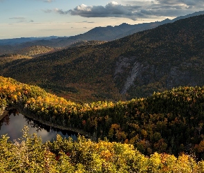 Stany Zjednoczone, Stan Nowy Jork, Góry Adirondack, Jesień, Jezioro, Lasy