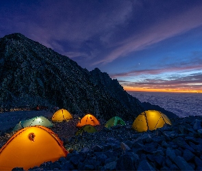 Japonia, Alpy Japońskie, Kamping, Namioty, Poranek, Gór