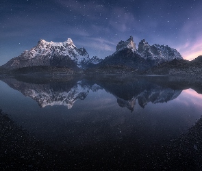 Cordillera del Paine, Lake Pehoe, Góry, Jezioro, Patagonia, Odbicie, Chile, Park Narodowy Torres del Paine