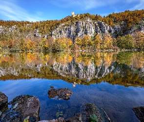 Odbicie, Drzewa, Rzeka, Skały