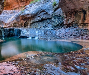 Utah, Park Narodowy Zion, Skały, Stany Zjednoczone, Left Fork North Creek, Kolorowe, Rzeka