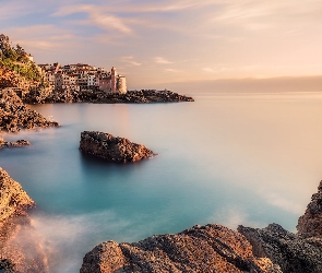 Liguria, Tellaro, Skały, Włochy, Wybrzeże, Morze Liguryjskie, Domy