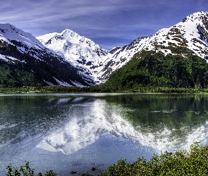 Lake Portage, Jezioro, Alaska, Odbicie, Chugach Mountains, Stany Zjednoczone, Góry