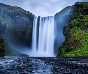 Skogafoss, Skały, Góry, Islandia, Wodospad