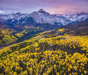 Stany Zjednoczone, Mount Sneffels, Jesień, Szczyt, Lasy, Kolorado, Drzewa, Góry Skaliste