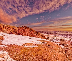 Skały, Stany Zjednoczone, Kolorado, Red Rocks Park, Wschód słońca