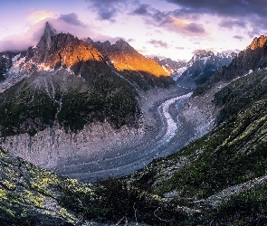 Francja, Mer de Glace, Alpy, Góry, Masyw Mont Blanc, Lodowiec