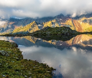 Alpy, Gavia Pass, Góry, Lago Nero, Odbicie, Jezioro, Włochy, Skały