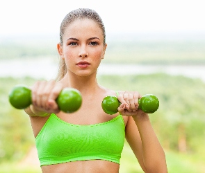 Kobieta, Ciężarki, Fitness, Zielone