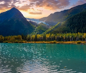 Alaska, Drzewa, Jezioro, Góry