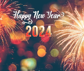 Sztuczne ognie, Happy New Year, 2024, Napis