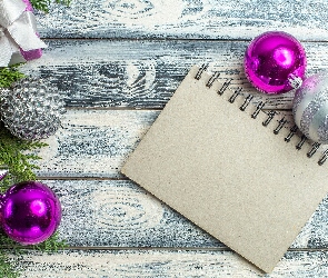 Deski, Gałązki, Notes, Bombki
